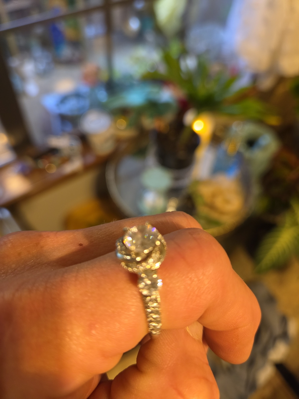 Diamond Halo Engagement Ring - 925 Silver